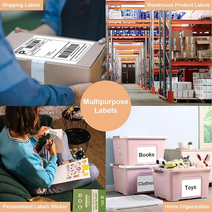 Full Sheet Labels 8.5 X 11, White Matte Sticker Paper, Laser/Inkjet Printing, 1000 Sheets, 1000 Labels, 1 Up Shipping Mailing Address Storage Bin Labels Stickers 8-1/2" x 11"