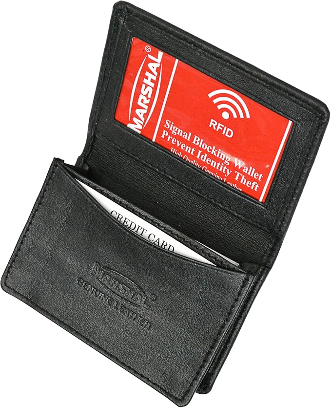 Marshal® RFID Blocking Mens Leather Expandable Business Card Case Wallet