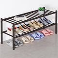 Smiry Bamboo Shoe Rack for Closet, 2 Tier Long Wooden Shoe Organizer, Stackable Wood Shoe Storage Shelf for Entryway, 14 Vertical Slats, One-piece Heavy-Duty Legs, 33.86"x11.02"x12.99", Brown