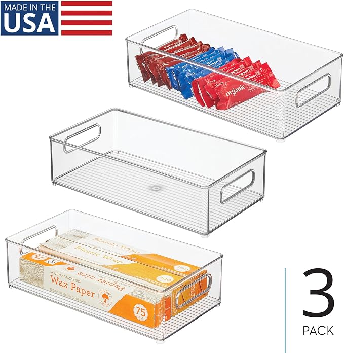 iDesign Stackable Fridge Bin, Clear, Set of 3 | Storage for Freezer or Pantry, Made in USA