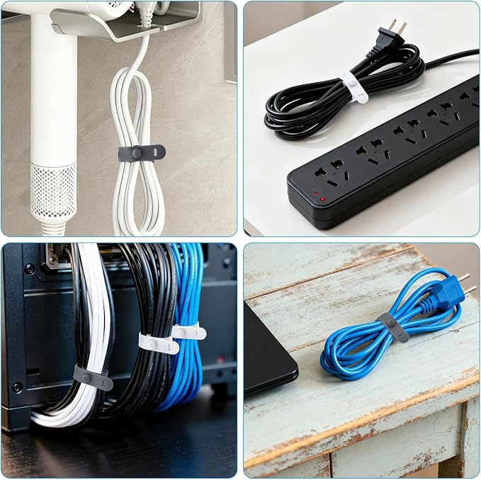 24 Pcs Silicone Cable Ties, Cord Organizer Ties, Cord Ties Reusable, Cord Wrap Cable Organizer 5Inch Cable Management (4 Color) Cbfoeyk