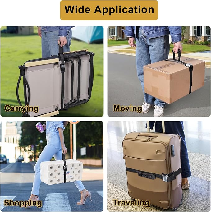 Carrying Strap with Handle, Adjustable Heavy Duty Cam Buckle Tie Down Straps for Safely Moving and Lifting Heavy Boxes, Camping Chairs and Mat (4 pcs 1" x 5')