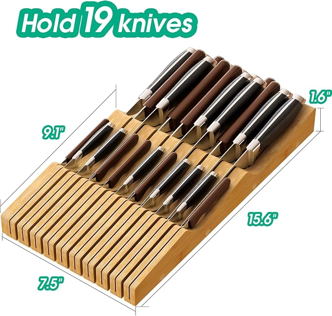 Knife Drawer Organizer (Natural, 19 Knives Organizer)