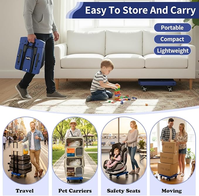 Folding Hand Truck Lightweight Hand Truck Dolly Foldable,Luggage cart with 4 Rotate Wheels, Utility Cart with Adjustable Handle,Collapsible Dolly for Moving