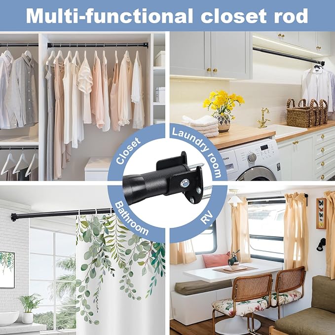 Closet Rods For Hanging Clothes,17-69 Inches Stepless Spring Adjustable Closet Rod With bracket U-shaped,1.3 Inches Heavy Duty Closet Hanging Rod For Wardrobe,Laundry room,Bathroom And Windows