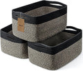 3-Pack Shelf Baskets for Organizing, Closet Organizer Bins, Small Woven Baskets, Rope Toy Basket, Storage Basket for Shelves, Cube Decorative Box, 11.8×7.8×5.1”, Black Brown