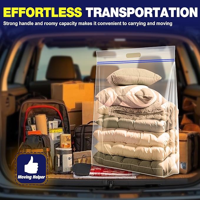 25 Gallon Jumbo Storage Bags, 35" x 24" Clear Plastic Zipper Bags with Handles, Extra Heavy Duty Large XL for Travel, Moving, Clothing, 3 Packs