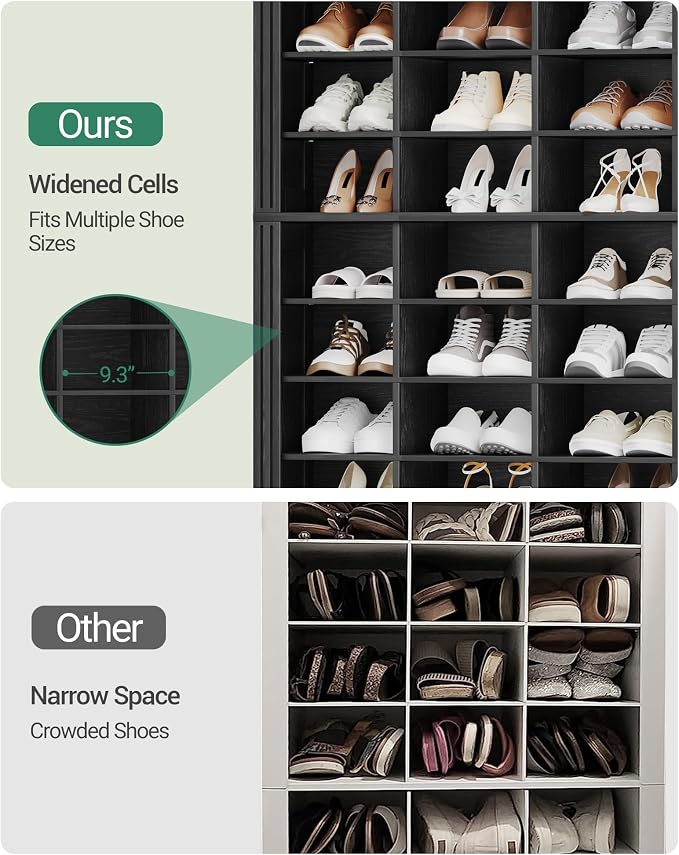 Hzuaneri 13 Tiers Shoe Storage Cabinet, Tall Shoe Cabinet with Cubby, Wooden Shoes Organizer for Closet, 52 Pairs, Shoes Cubby Organizer for Entryway, Hallway, Bedroom, Black SR41004X