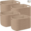 4 Pack Storage Baskets for Organizing, 11''Lx9''Wx8''H Woven Baskets for Storage Toys, Towels, Books, and Clothes, Cotton Rope Basket for Shelves with Handle White & Brown