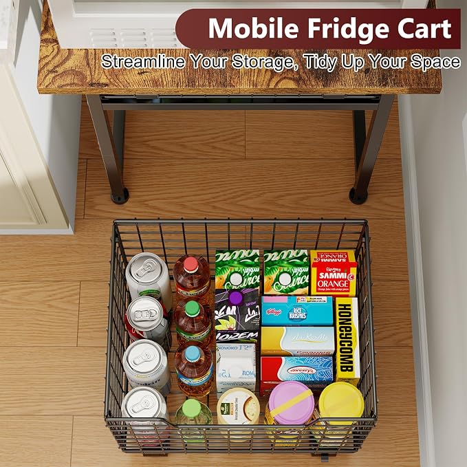 Mini Fridge Stand with Storage, Small Refrigerator Stand with 2 Drawers, Mini Fridge Shelf Cabinet-Max Load 350 LBS Heavy Microwave Stand Mini Fridge Cart for Dorm, Apartment, Kitchen, (Brown)