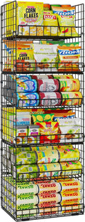 JKsmart 6-Tier XXL Stackable Wire Basket, Snack Organizer for Countertop | Pantry Organizers and Storage with Dividers & Handles, Can Organizer Space Saving Storage Bins for Snacks Fruits Veggies