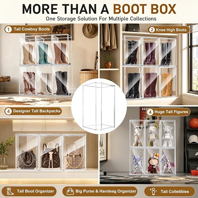 Extra Tall Clear Boot Storage Box for Knee-High and Riding Boots | 23.6-inch height helps keep tall boots upright. Ideal for riding boots, fashion boots and seasonal footwear, huge figures.