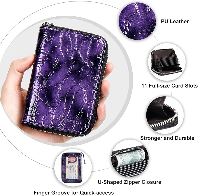 Credit Card Wallet, RFID Card Case Wallet, Zipper Card Cases Holder for Men Women, RFID Blocking, KeyChain Wallet, Compact Size Card Organizer Case for Women