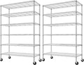 Romorgniz 82" H X45 W X18 D Storage Shelves with Wheels, 6 Tier Wire Shelving Adjustable Metal Shelving Pantry Shelves Capacity 1200LBS for Garage Shelving, Pantry, Kitchen, Commercial, Chrome，2P