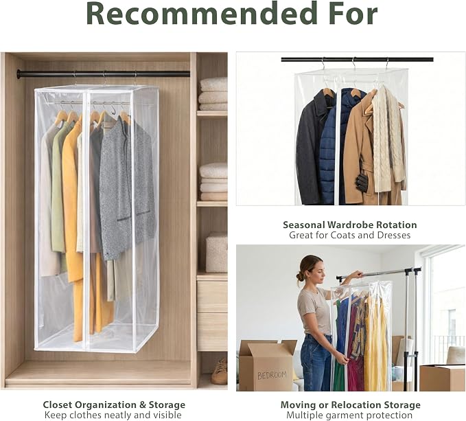 Clear Garment Bag, 42" Hanging Zippered Closet Organizer with Metal Frame – Protects Dresses, Suits & Jackets from Dust and Moisture