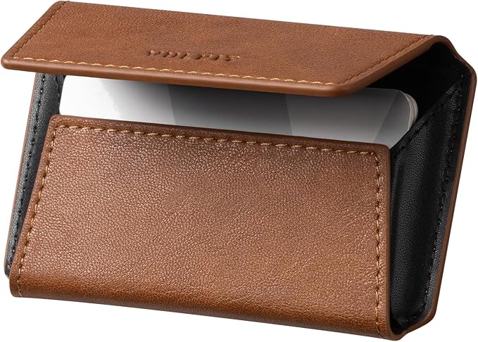 VULKIT Leather Business Card Holder Case for Men Slim Pocket Business Card Wallet Name Card Case Holder, Holds 20 Business Cards Brown