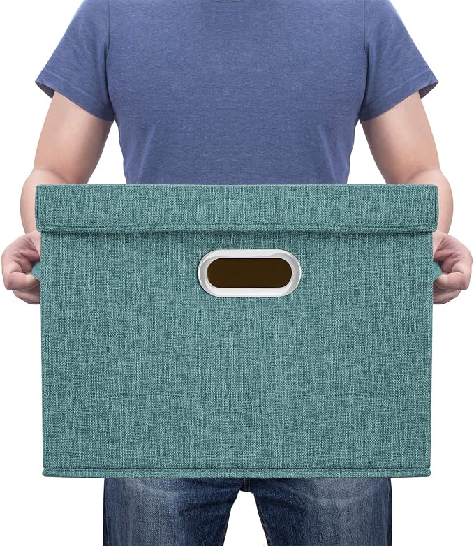 TYEERS Collapsible Storage Bins With Lids, Large Fabric Storage Boxes - 2 Pack - Aqua Deep