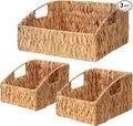 Rattan Storage Baskets, Handwoven Wicker Storage Bins with Built-in Handles, Storage Container Baskets for Shelves, Bedroom, Bathroom, Laundry Room or Kitchen(Natural)