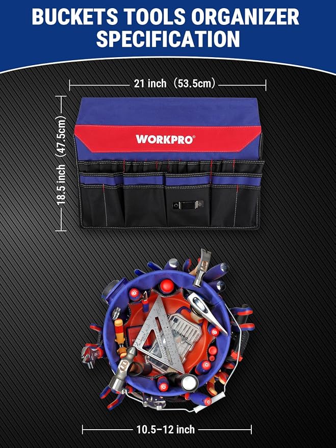 WORKPRO Bucket Tool Organizer with 51 Pockets Fits to 3.5-5 Gallon Bucket (Tools Excluded) | For Garden, Construction, Carpenter, Electrician, Welding