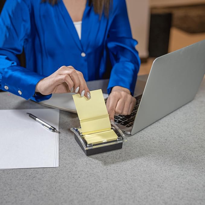Mr. Pen- Pop Up Note Dispenser, 3" x 3", 4 Pack, Black Base, Clear Top | Sticky Note Dispenser, Sticky Note Holder for Desk