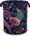Mandala Paisley Flower Laundry Basket with Handles,Vintage Boho Foldable Oxford Laundry Hamper,Collapsible Clothes Storage Basket for Laundry Room/Bathroom/Bedroom/Dormitories 20.8 x 16 Inches