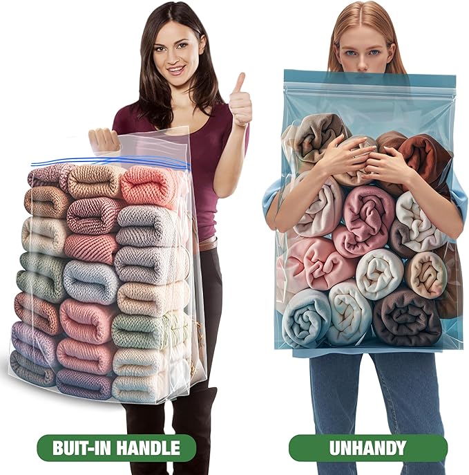15 Gallon Large Storage Bags, 24" x 24" Clear Plastic Zipper Bags with Handles, Extra Large XL Heavy Duty for Travel Home Moving, Pack of 3
