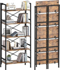 Homeiju Folding Bookshelf,5 Tier Bookcase Foldable Shelf with X-Bracket Design, Adjustable Feet, Space Saving Storage for Living Room, Office, Rustic Brown