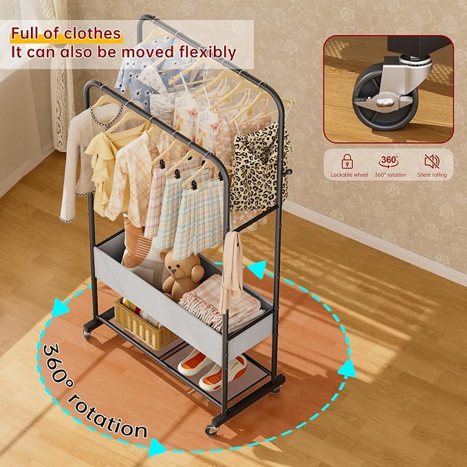 SINGAYE Wardrobe Standing Closet Clothing Rack With Shelf Hanging Clothes | Wardrobe Open Compact Small Metal Garment Hanger Stand Alone Free Standing Black Closet Rack Storage Organizer Heavy Duty