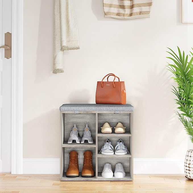 GAOMON Entryway Shoe Bench for Storage,Shoe Rack with Foam Pad Seating Cushion,3-Tier Adjustable Shelf for Entryway Hallway Living Room Bedrom Dormitory and Small Apartment(Grey,20 inches)