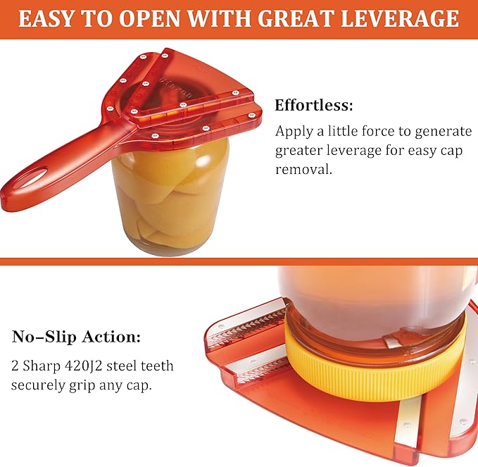 Uinxan Jar Opener for Weak Hand & Seniors with Arthritis,Easy Twist Off Bottle Caps,Patent | Unique Kitchen Gadgets,Handheld Lid Top Open for Elderly/Women/Men (Red)