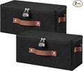 2PCS Storage Bins Box with Zipper Lid Combination Lock PU Leather Handles Cotton Linen Fabric Lockable Basket DVD CD Case Foldable Closet Shelf Organizer Container (Black, 13"x 6"x 6")