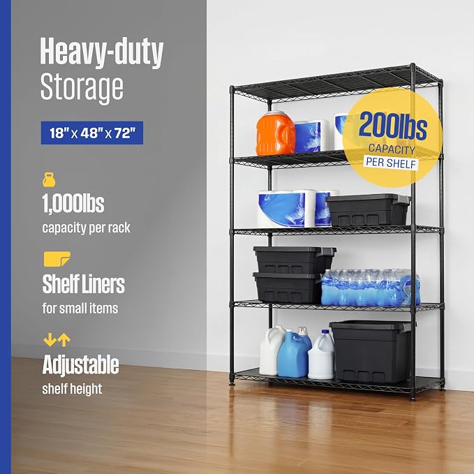 SafeRacks NSF 5-Tier Heavy Duty Steel Wire Shelves (48"x18"x72")