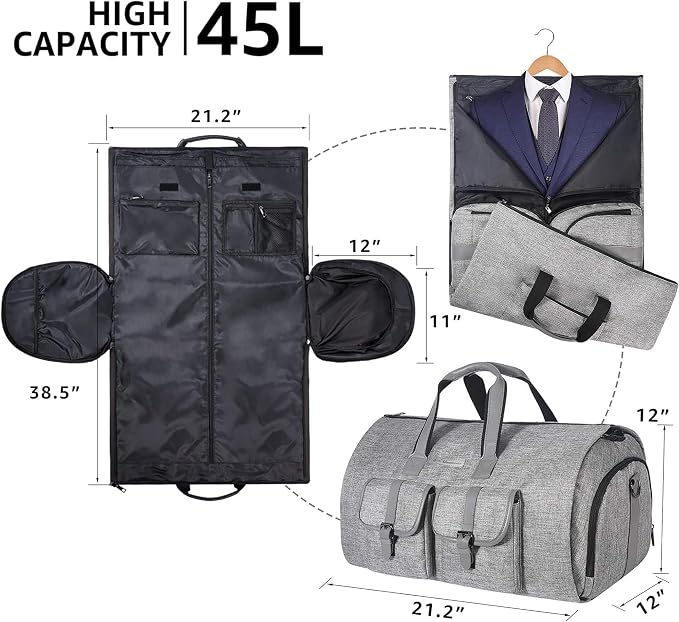 UNIQUEBELLA Convertible Garment Bag for Travel Carry on Garment Duffel Suit Bag with Shoe Compartment Weekend Flight Bag for Men