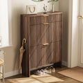 Fluted Shoe Cabinet Storage with 2 Flip Drawers & 1 Drawers, Wood Narrow Hidden Shoe Cabinet for Entryway, Freestanding Slim Shoe Rack Organizer for Foyer Hallway Living Room(Walnut)