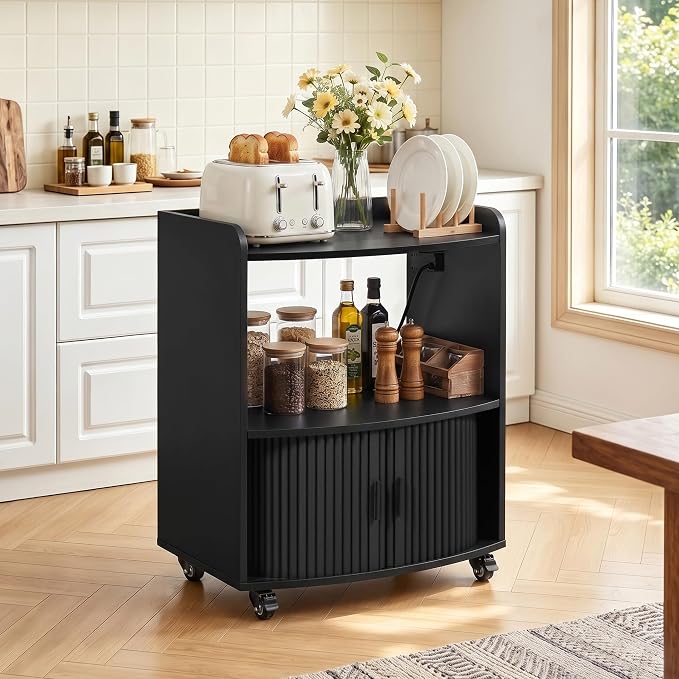 Bifins Coffee Bar Cart for Home, 3 Tier Rolling Serving Carts with Wheels | Coffee Cart with Removable Metal Brackets and Sliding Doors,Mobile Liquor Sideboard Cabinet for Home Bar, Kitchen