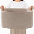 65L Collapsible Woven Rope Laundry Basket with Handles,Brown | 21x16x12 Foldable Rectangular Blanket Basket for Toys, Clothes & Pillows,Ideal for Nursery, Bathroom, Bedroom, Living Room