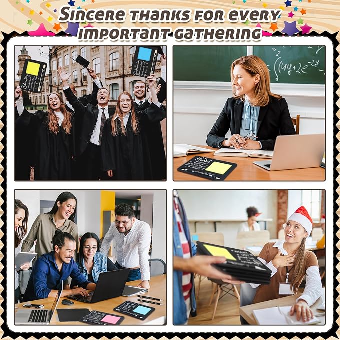 Kosiz 10 Set Back to School Teacher Gifts Bulk Wooden Black Motivational Sticky Note Holder with Notes and Ballpoint Pen Thank You Appreciation Gifts for Teacher Back to School Party Supplies