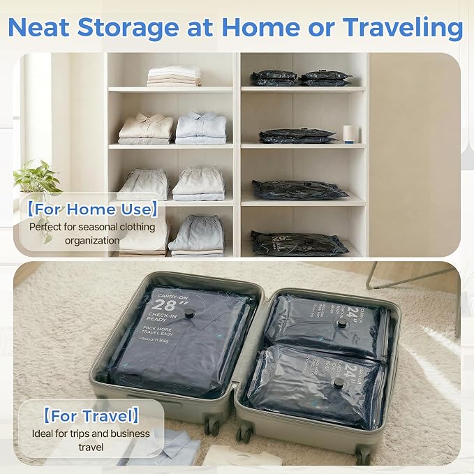 12 Pack Vacuum Seal Bags for Clothing Travel with Electric Pump (3 Large 28", 5 Medium 24", 4 Small 20") Heavy Duty 0.08mm Travel Vacuum Bags for Luggage & Moving, Reclaim 80% Space