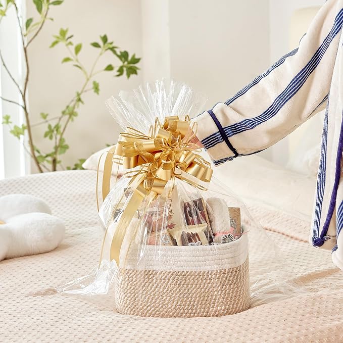 R RUNKA Small Cotton Rope Basket – Storage Bin for Organizing (10.6" x 6.7" x 6.7"), Bathroom Storage Basket for Shelf, Counter & Closet（Camel & Mixed Black）