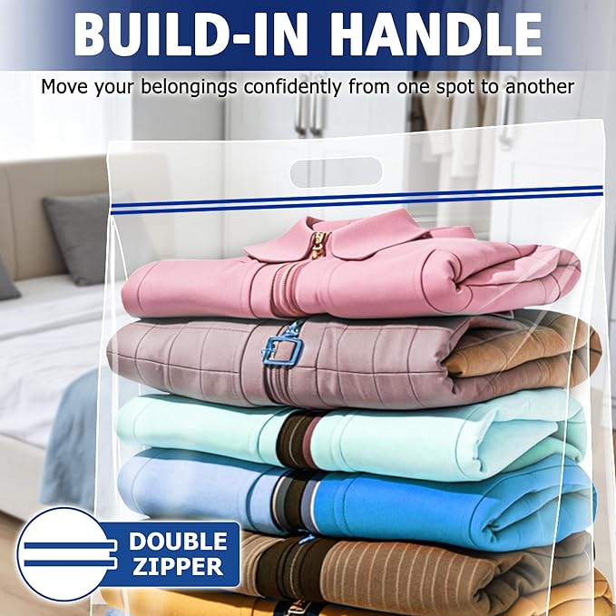 Jumbo Heavy Duty Plastic Storage Extra Large Bags, 25 Gallon 3.5 Mil Thick Clear Zipper Bags with Handles for Home, Travel and Moving 35" x 24", 5 packs