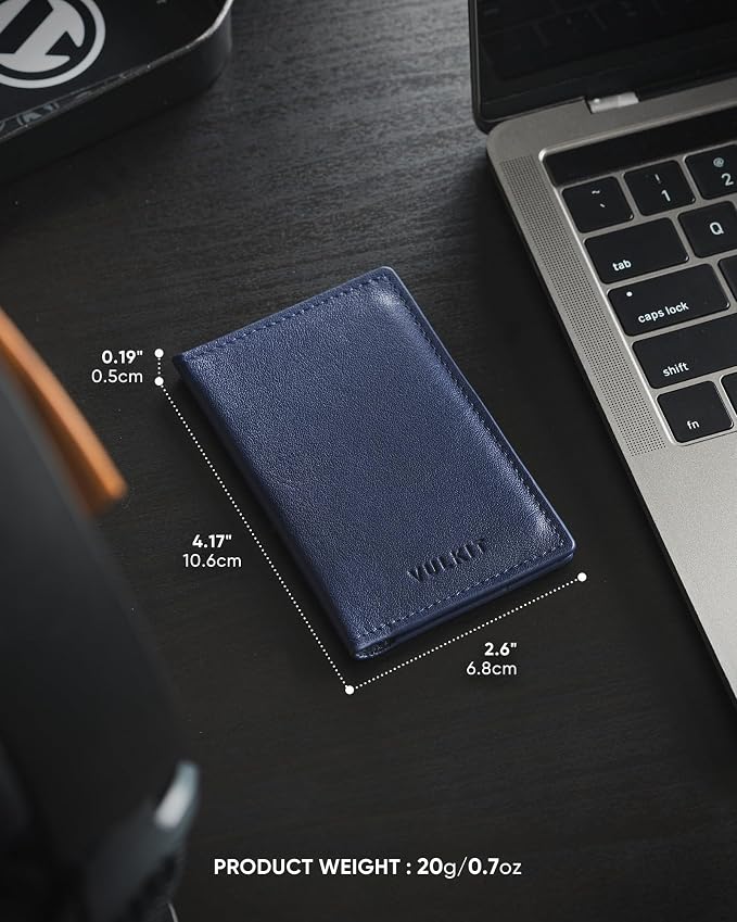 VULKIT Leather Business Card Holder 2 Sided Slim Business Name Card Organizer for Men or Women (Nappa Navy)