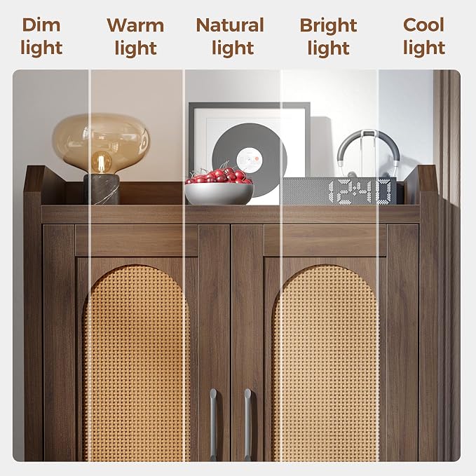 Mericonia Shoe Cabinet Storage for Entryway, Natural Rattan Storage Cabinet, Wooden Shoe Rack, Farmhouse Boho Wood Shoe Organizer Cabinet for Hallway Walnut