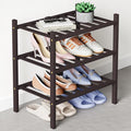 Smiry Bamboo Shoe Rack for Closet, 3 Tier Small Wooden Shoe Organizer, Stackable Wood Shoe Storage Shelf for Entryway, 14 Vertical Slats, One-piece Heavy-Duty Legs, 17.32"x11.02"x18.31", Brown