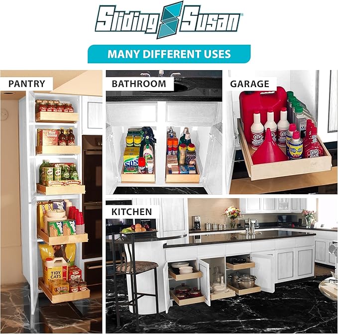 SlidingSusan Pull Out Drawer Organizer for Cabinets, Gliding Soft Close Shelves for Kitchen, Pantry, Bathroom, & Storage Organization, 9 Ply Baltic Birch, 12 Inch Wide x 21 Inch Deep