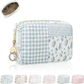 Quilted Small Makeup Bag, Multi Pockets Cosmetic Pouch, PJ Blue | Floral Travel Makeup Pouch, Make Up Pouch for Women, Purse Organizer Pouches for Travel/ Gym/ Daily Use, Perfect Gifts