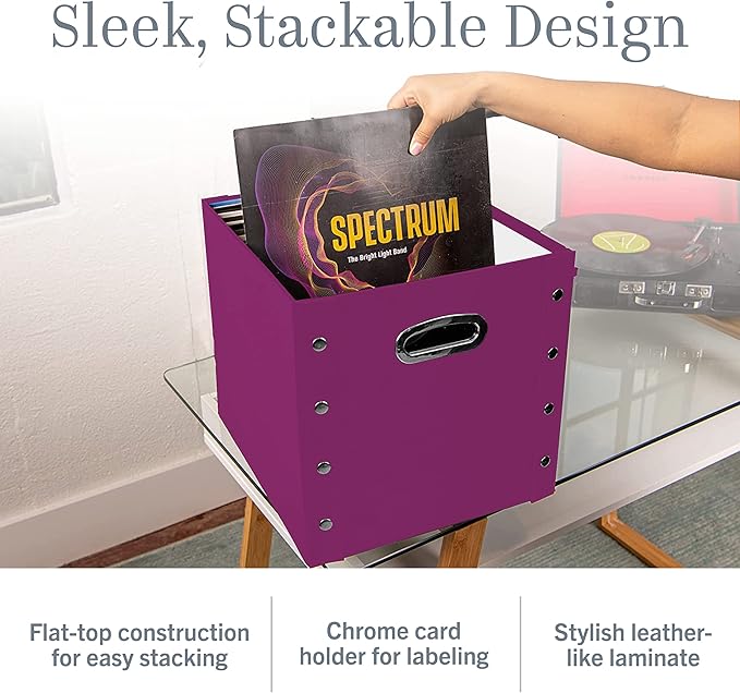 Snap-N-Store Vinyl Record Storage Box - 12" - 1 Pack- Crate Holds up to 75 Vinyl Albums - Berry