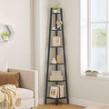 Hoctieon Corner Shelf, 6-Tier Corner Bookshelf, Rustic Ladder Shelf, Industrial Display Stand for Living Room, Kitchen, Home Office, Balcony, Small Space, Metal Frame, Black