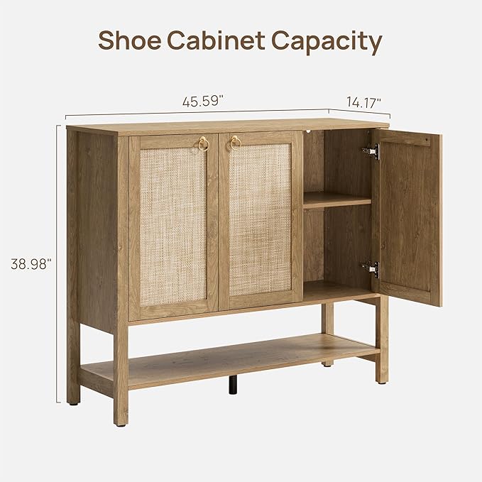 SICOTAS Rattan Shoe Cabinet with Storage, 30 Pairs Boho Shoe Organizer | Tall Farmhouse Shoe Rack Cabinet with 3 Doors & Adjustable Shelves for Entryway, Hallway, Living Room, Closet (2 Pieces)