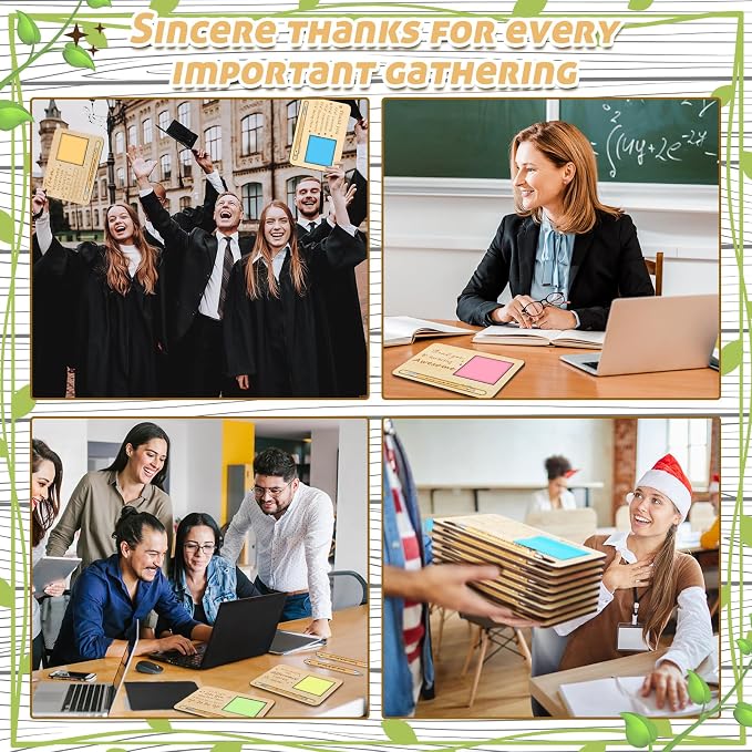 Kosiz 10 Set Back to School Teacher Gifts Bulk Wooden Motivational Sticky Note Holder with Notes and Ballpoint Pens Thank You Appreciation Gifts for Teacher Back to School Party Supplies