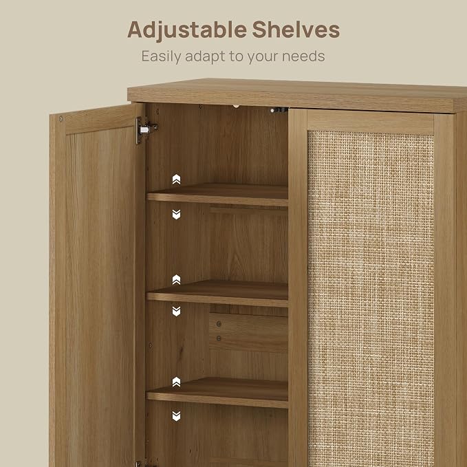 SICOTAS 31.2" Wide Rattan Shoe Storage Cabinet for Entryway with 2 Doors | Rattan Shoe Cabinets with Doors, Tall Shoe Storage Organizer and Display Cabinet for Entryways, Hallways, and Living Rooms